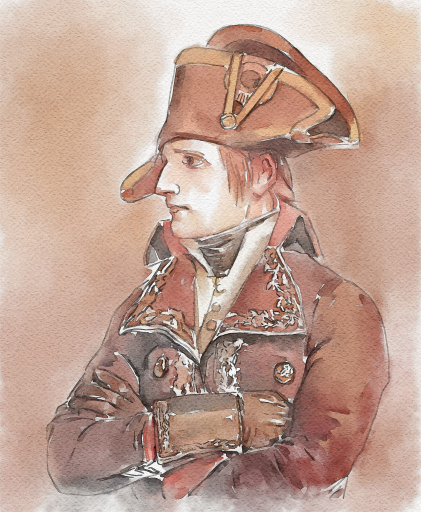 "Creative commons, NapolÃ©on Bonaparte, 1798"  digital watercolor from painting by Ã‰douard Detaille by Now Idonoa /CCBY